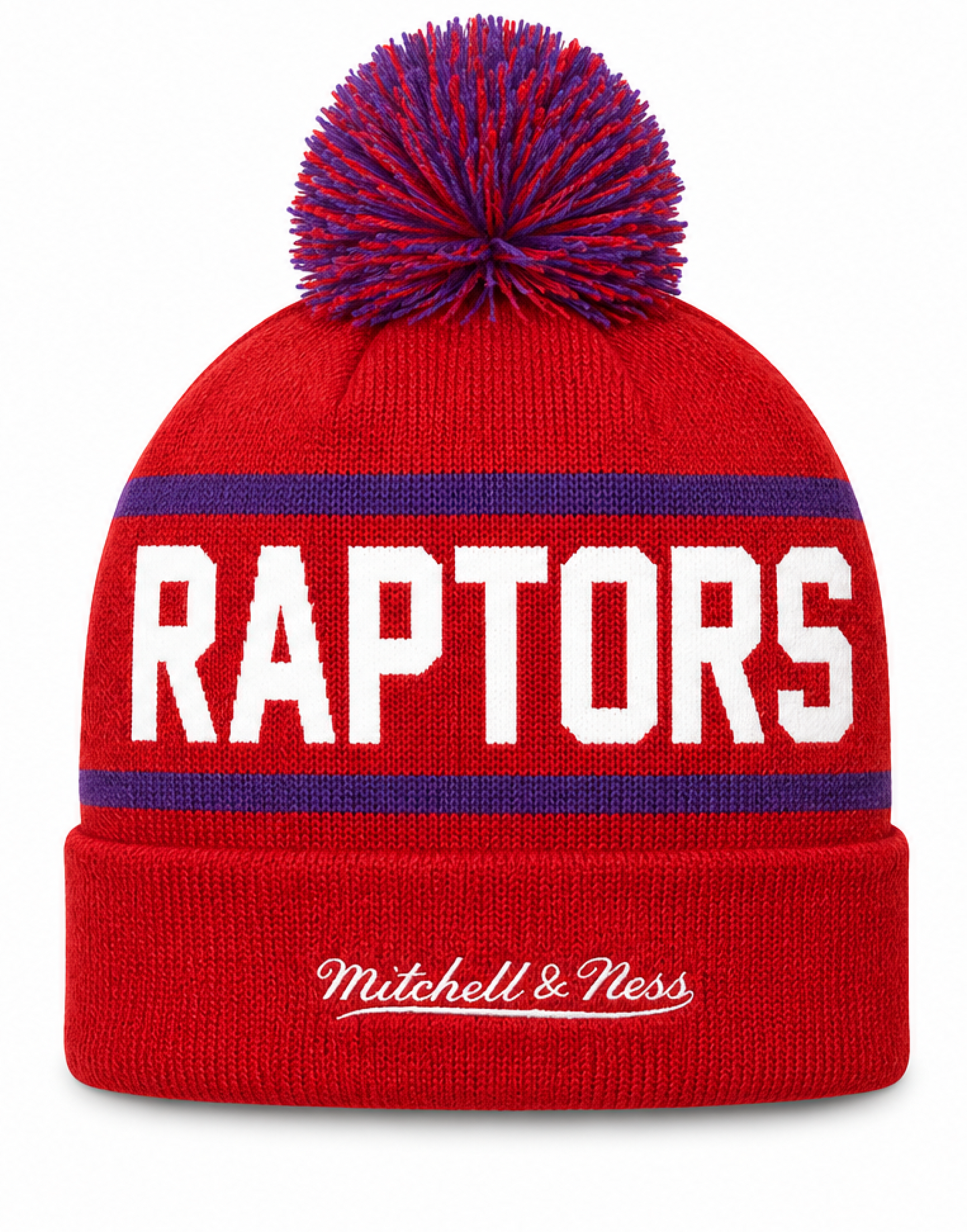 Toronto Raptors Mitchell & Ness NBA Reload 2.0 Red Cuffed Pom Knit Hat