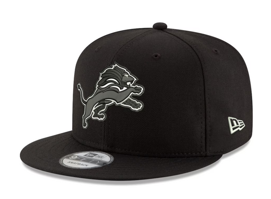 Detroit Lions New Era Tonal Black/White Trim Primary Logo Basic 9FIFTY Adjustable Hat