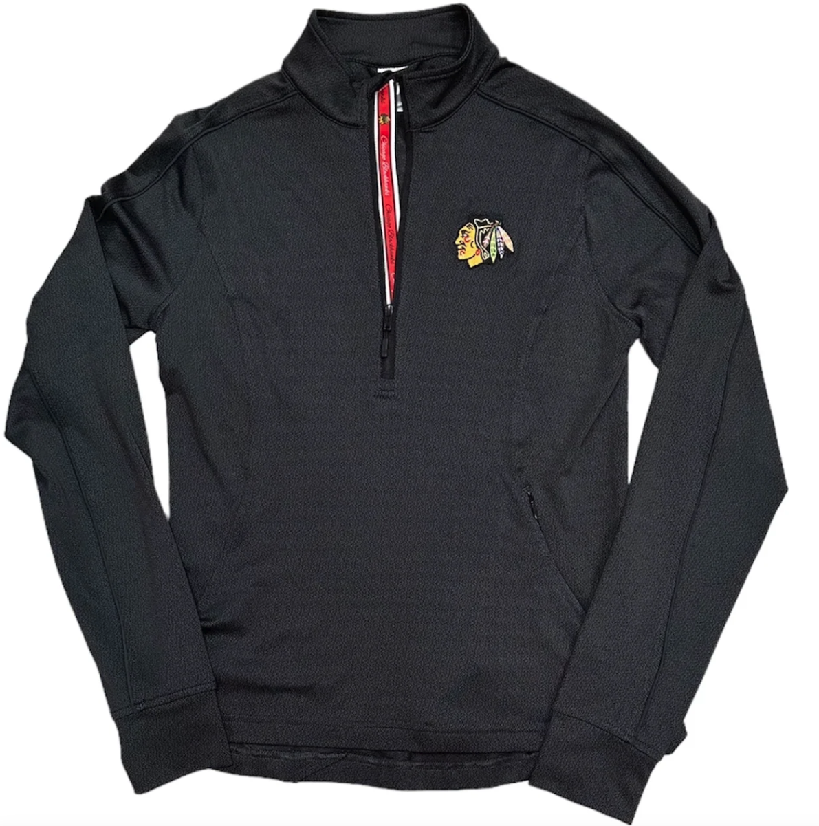 Women's Chicago Blackhawks 1/4 Zip Black Pacer Team Script Crew Jacket, Black-Level Wear