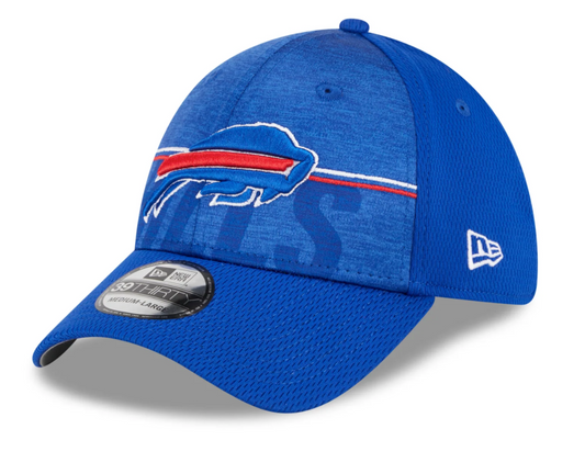 Men's Buffalo Bills New Era NFL 2023 Training Camp Royal Blue Primary Logo 39THIRTY Flex Fit Hat