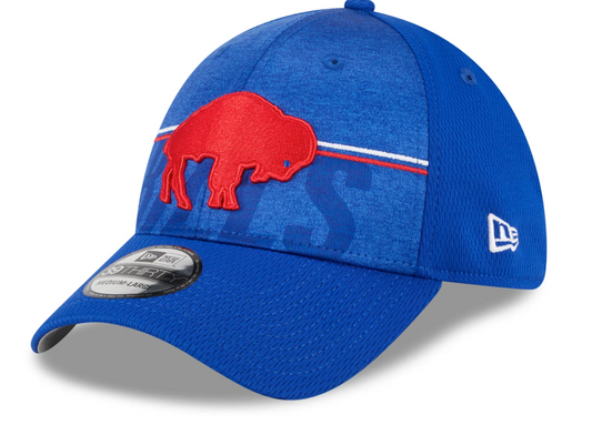 Men's Buffalo Bills New Era NFL 2023 Training Camp Royal Blue Throwback Logo 39THIRTY Flex Fit Hat