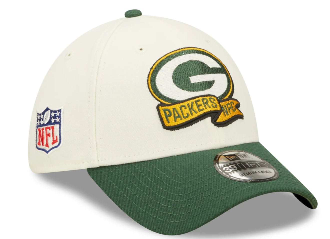 Men's Green Bay Packers New Era Cream/Green 2022 Sideline 39THIRTY Flex Hat