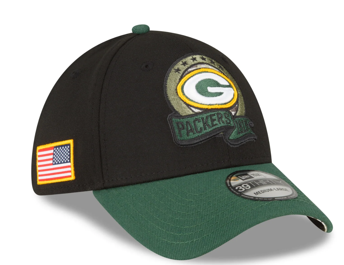 Men's Green Bay Packers New Era Black 2022 Salute to Service 39THIRTY Flex Hat