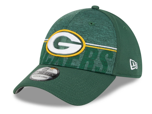 Men's Green Bay Packers New Era NFL 2023 Training Camp Green Primary Logo 39THIRTY Flex Fit Hat