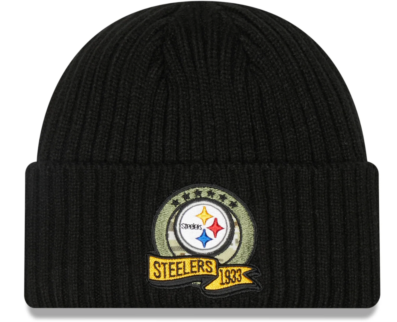 Pittsburgh Steelers New Era Black 2022 NFL Sideline Official Black Salute To Service Sport Knit Hat