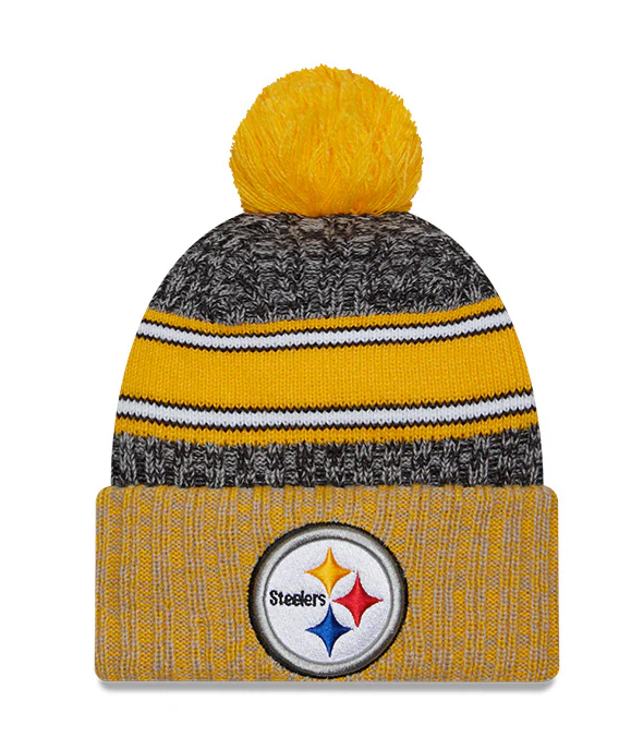 Men's Pittsburgh Steelers New Era Black/Yellow 2023 Sideline Cuffed Knit Hat With Pom