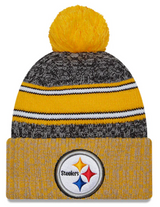 Men's Pittsburgh Steelers New Era Black/Yellow 2023 Sideline Cuffed Knit Hat With Pom - Pro Jersey Sports