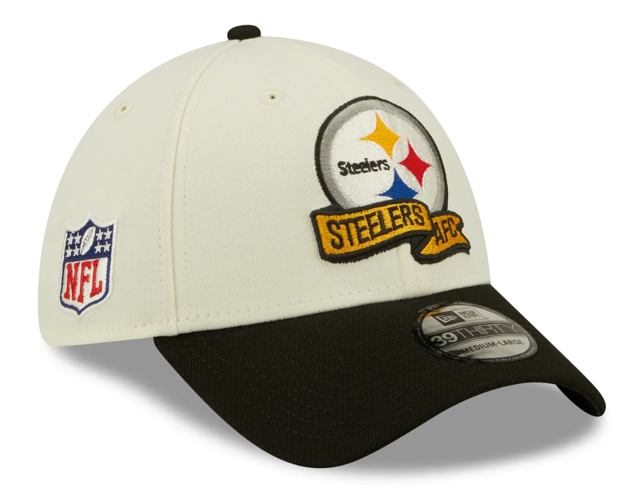 Men's Pittsburgh Steelers New Era Cream/Black 2022 Sideline 39THIRTY Flex Hat