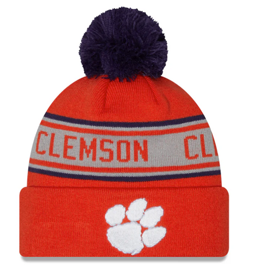 Clemson Tigers NCAA New Era Orange Repeat Cuffed Pom Knit Hat