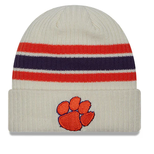 Clemson Tigers New Era Off White Vintage Cuffed Knit Hat