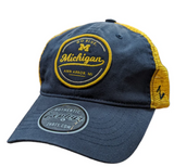 Men's Zephyr Michigan Wolverines Lager "Go Blue" Navy Trucker Slouch Adjustable Hat - Pro Jersey Sports