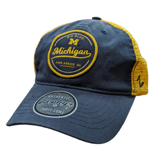 Men's Zephyr Michigan Wolverines Lager "Go Blue" Navy Trucker Slouch Adjustable Hat