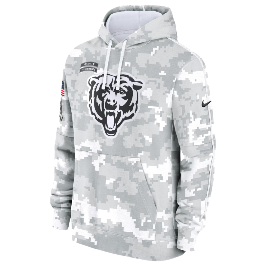 Men's Chicago Bears Nike Arctic Camo 2024 Salute to Service Club Fleece Pullover Hoodie