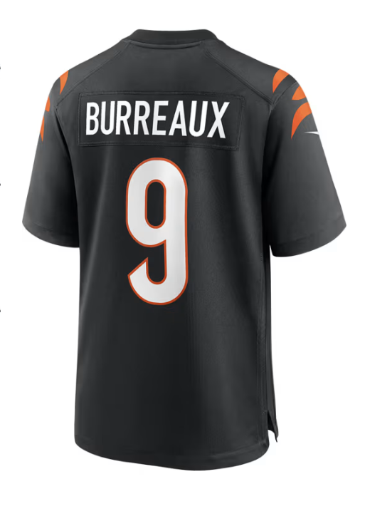 Men's Cincinnati Bengals Joe Burrow "Burreaux" Nick Name Nike Black Game Jersey