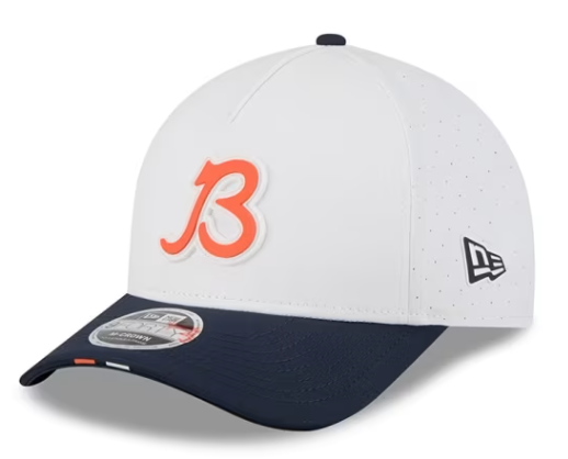 Men's Chicago Bears New Era White/Navy B 2025 NFL Training Camp 9FORTY M-Crown Adjustable A-Frame Hat - Pro Jersey Sports