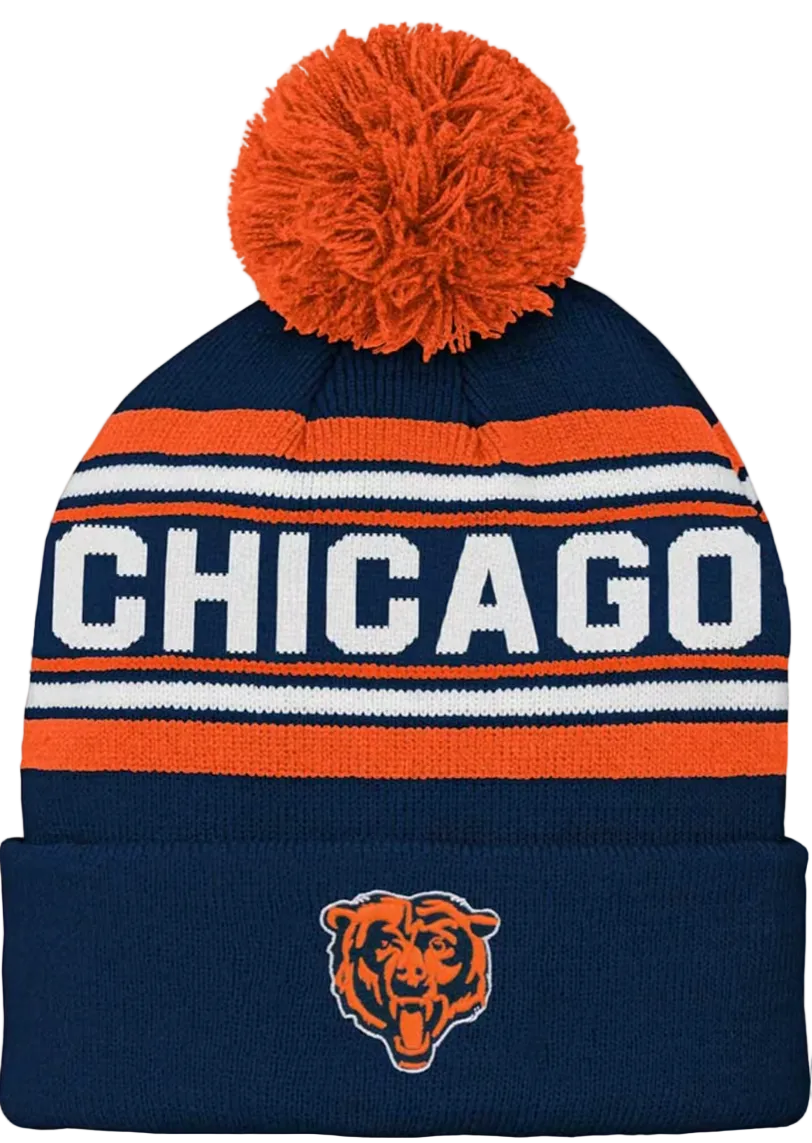 Youth Chicago Bears Jacquard Cuffed Knit Hat with Pom - Pro Jersey Sports