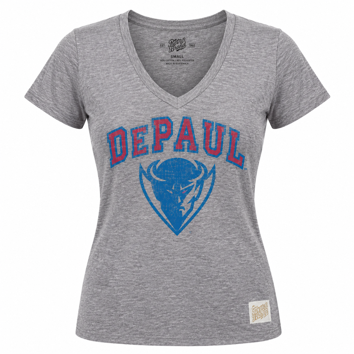Women's NCAA DePaul Blue Demons Gray Triblend Retro Brand V-Neck Tee