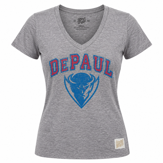 Women's NCAA DePaul Blue Demons Gray Triblend Retro Brand V-Neck Tee