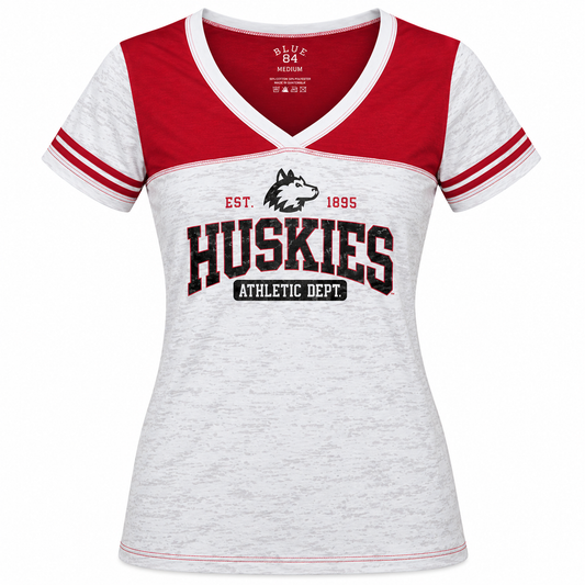 Womens NCAA Northern Illinois Huskies White Athletic Department Burnout V-Neck Tee