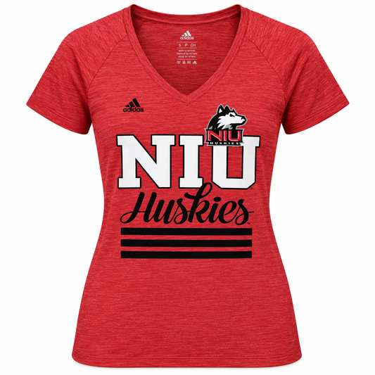 Womens NCAA Northern Illinois University Huskies Red adidas Heathered Tri-Blend Tee