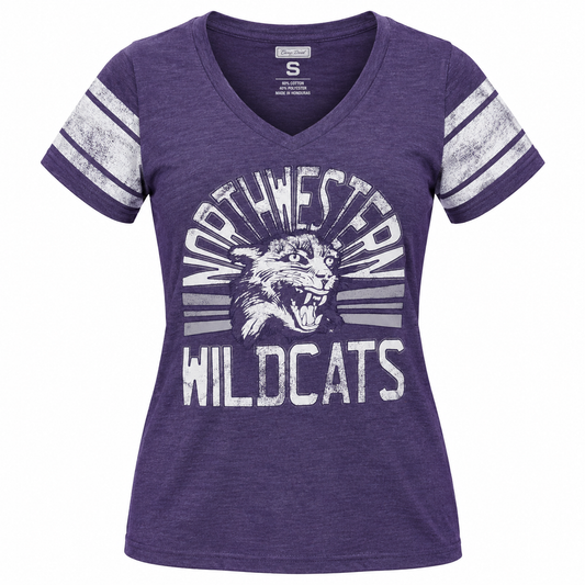 Womens NCAA Northwestern Wildcats Purple Tailgate Mascot Celebrate V-Neck Tee