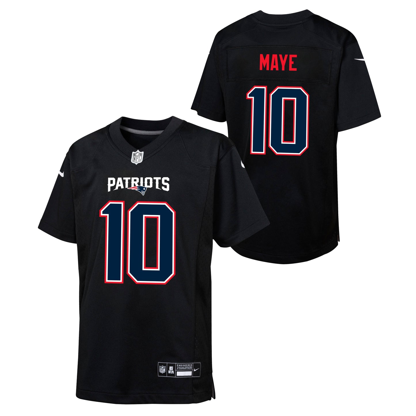 Youth Drake Maye New England Patriots Nike Carbon Black Game Jersey