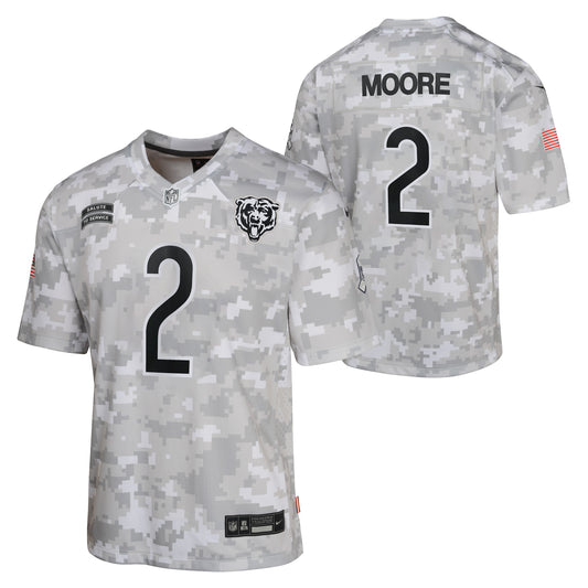 Youth DJ Moore Chicago Bears 2024 Salute To Service Arctic Camo Nike Game Jersey