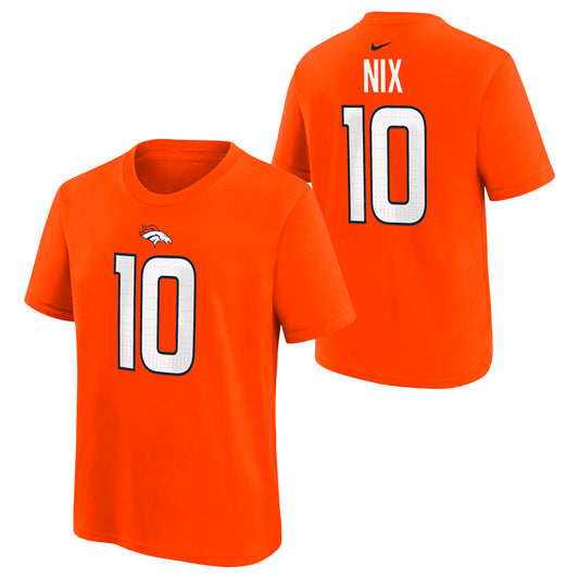 Youth Bo Nix Denver Broncos Nike Orange FUSE Name and Number Tee - Pro Jersey Sports