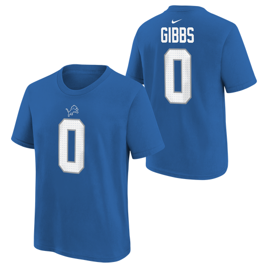 Youth Jahmyr Gibbs Detroit Lions Nike Blue FUSE Name & Number T-Shirt - Pro Jersey Sports