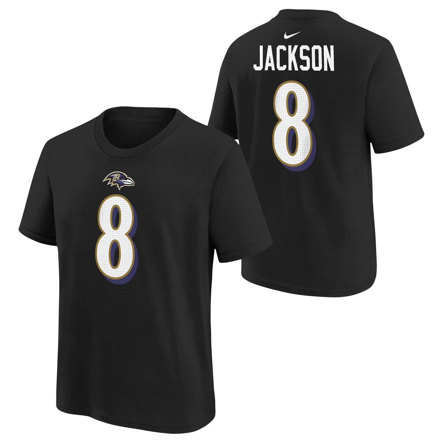 Youth Lamar Jackson Baltimore Ravens Nike Black FUSE Name & Number T-Shirt