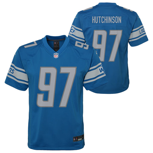 Youth Detroit Lions Aidan Hutchinson Nike Blue Game Jersey