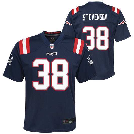 Youth Rhamondre Stevenson New England Patriots Nike Navy Game Jersey