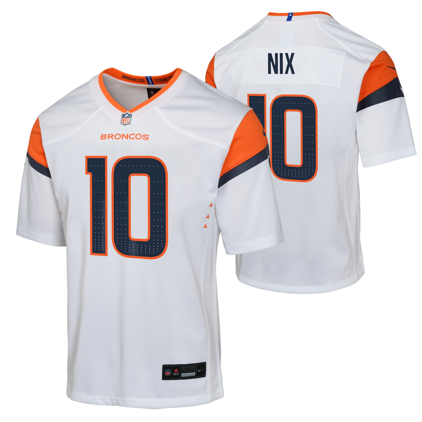 Youth Denver Broncos Bo Nix Nike White Road Team Jersey - Pro Jersey Sports