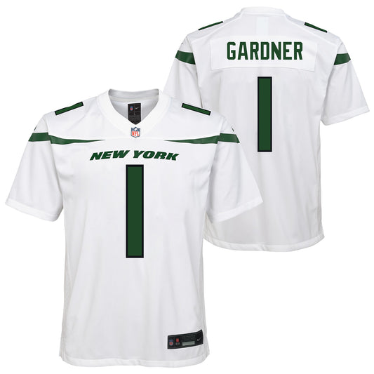 Youth Sauce Gardner New York Jets Nike White Game Replica Jersey