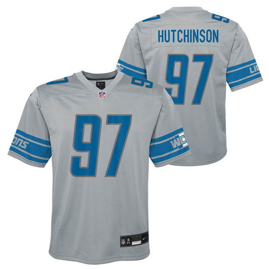 Youth Detroit Lions Aidan Hutchinson Nike Inverted Gray Game Jersey