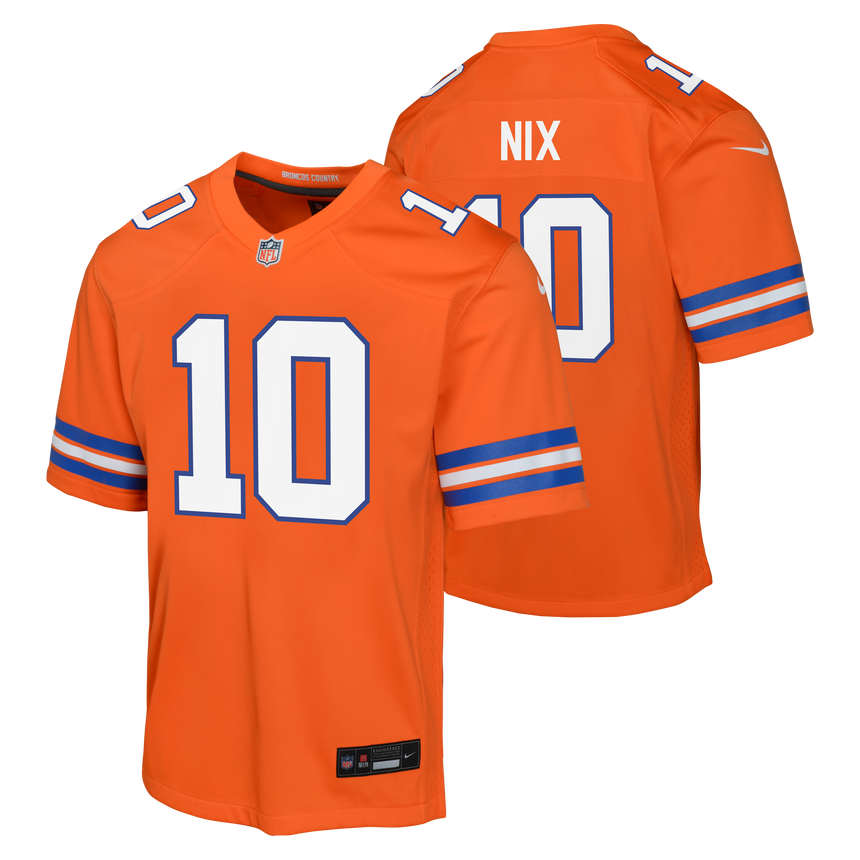 Youth Denver Broncos Bo Nix Nike Retro Alternate Orange Game Team Jersey - Pro Jersey Sports