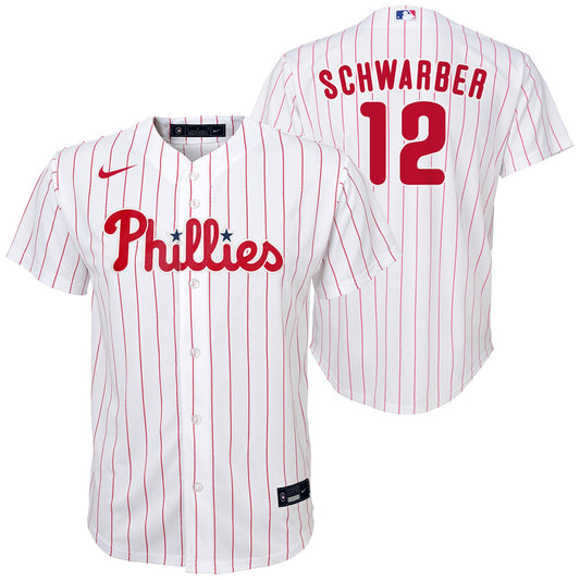 Kyle Schwarber Philadelphia Phillies Youth NIKE Home Screen Print Cool Base Jersey