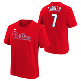 Youth Philadelphia Phillies Trea Turner Nike Red Player Name & Number T-Shirt - Pro Jersey Sports