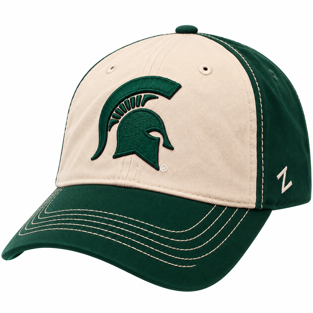 ZHATS NCAA Michigan State Spartans Men's Sigma Relaxed , Stone/Forest Adjustable Cap