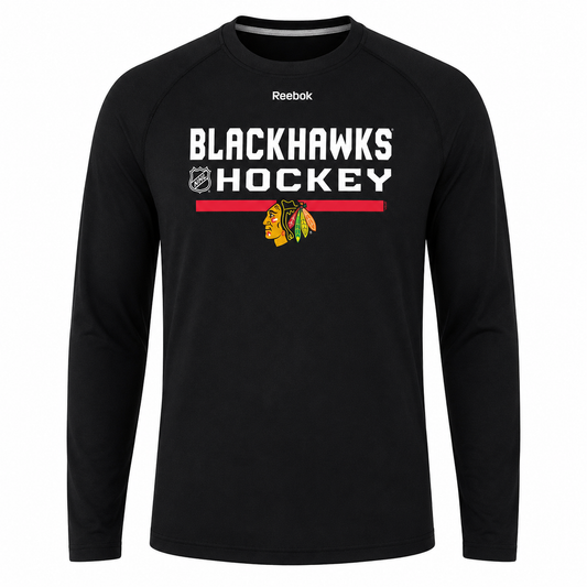 Chicago Blackhawks Youth Center Ice Speedwick Long Sleeve Tee By Reebok-Black