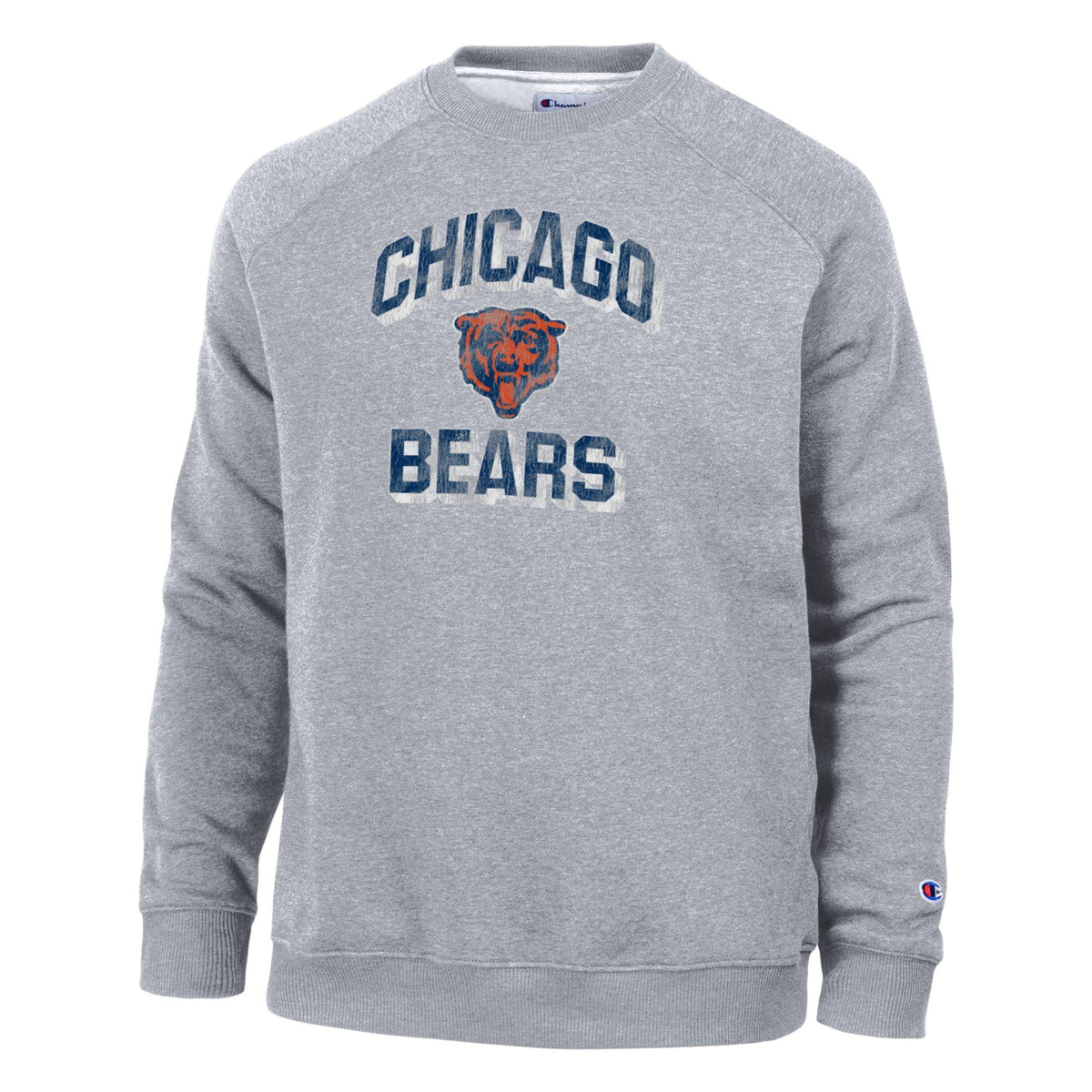 Men's Chicago Bears Raglan Grey Retro TriBlend Fleece Crew