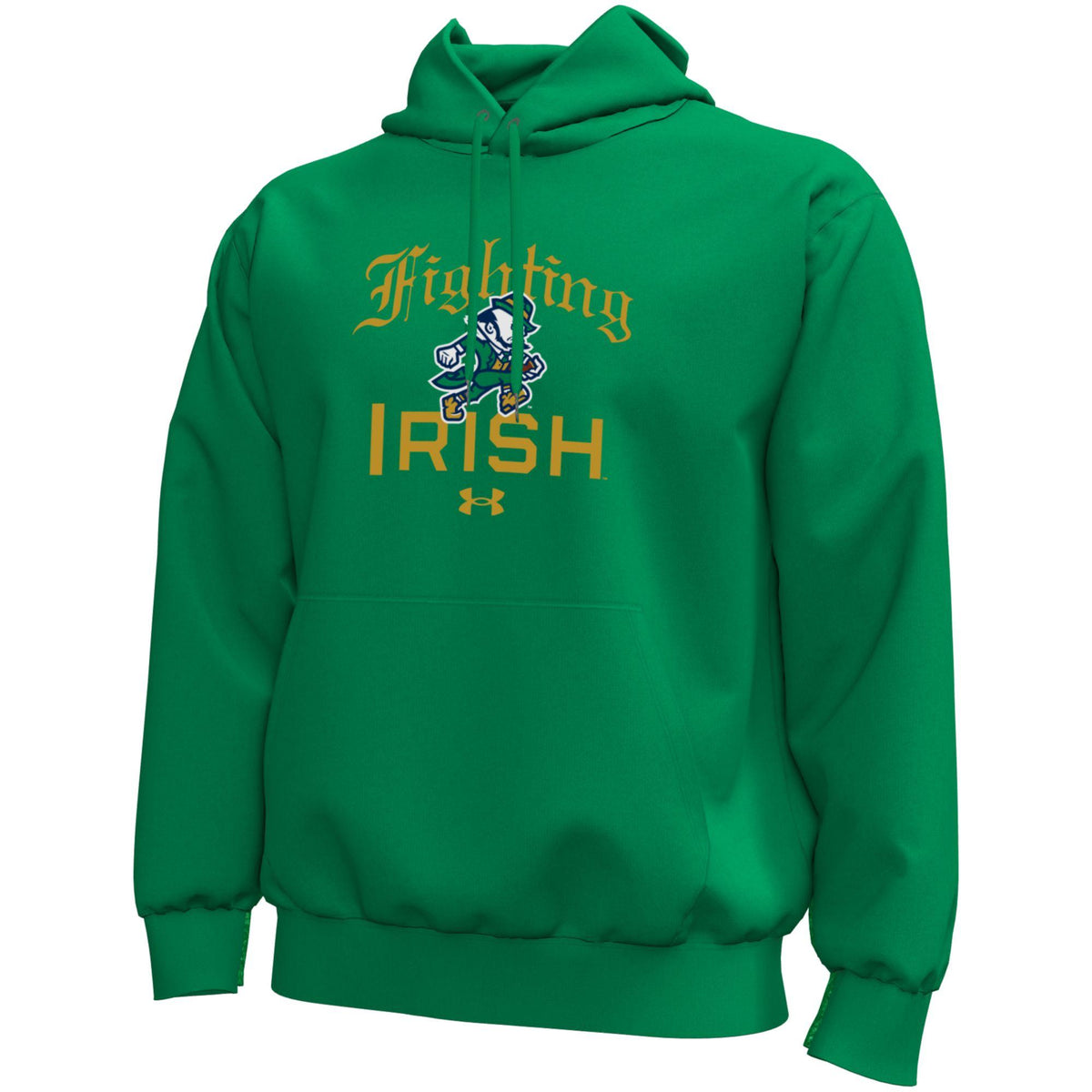 Men's Notre Dame Fighting Irish Green Under Armor Football Leprechaun Logo Fleece Hoodie