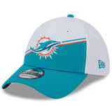 Men's Miami Dolphins Primary Logo New Era White/Aqua 2023 Sideline 39THIRTY Flex Hat - Pro Jersey Sports