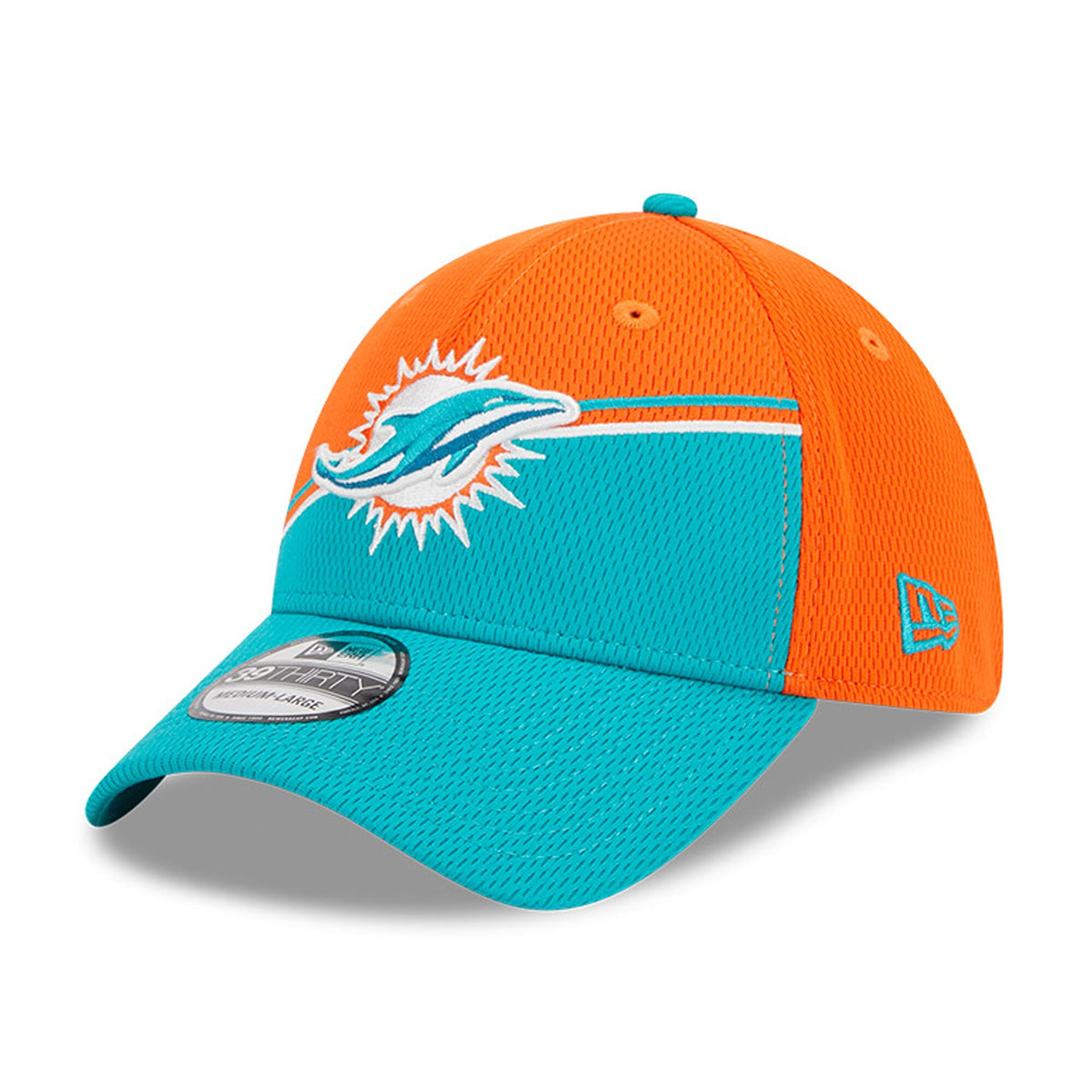 Men's Miami Dolphins Primary Logo New Era Orange/Aqua 2023 Sideline 39THIRTY Flex Hat - Pro Jersey Sports