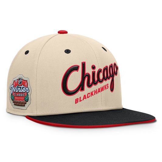 Men's Chicago Blackhawks Fanatics Cream/Black 2025 NHL Winter Classic Snapback Hat