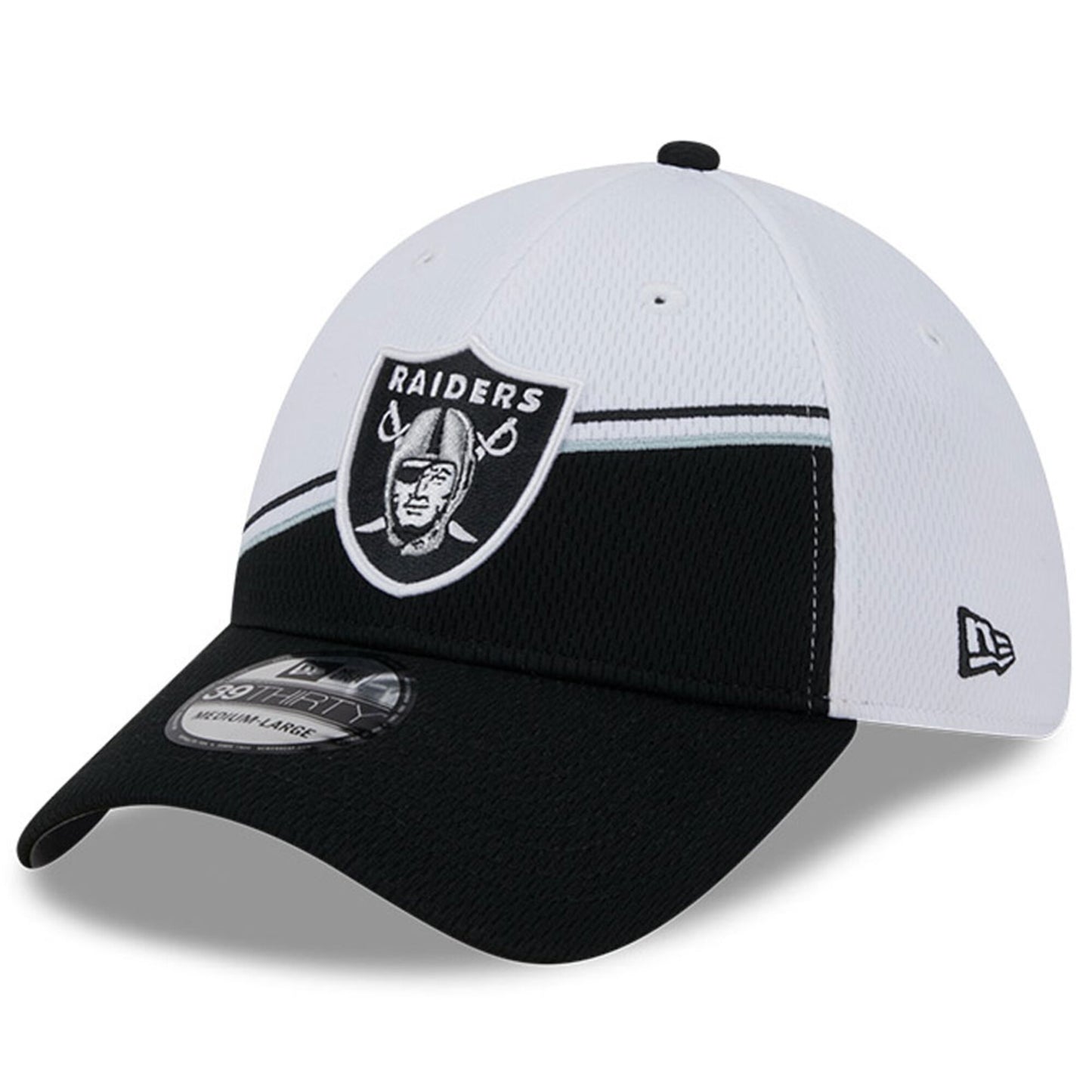 Men's Las Vegas Raiders Primary Logo New Era White/Black 2023 Sideline 39THIRTY Flex Hat