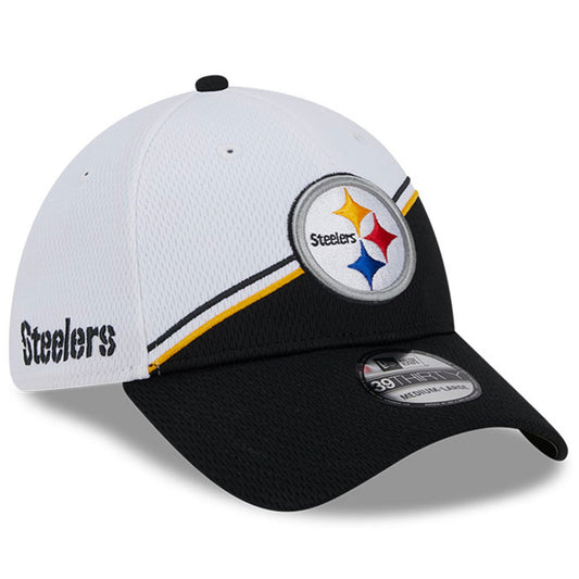 Men's Pittsburgh Steelers Primary Logo New Era White/Black 2023 Sideline 39THIRTY Flex Hat