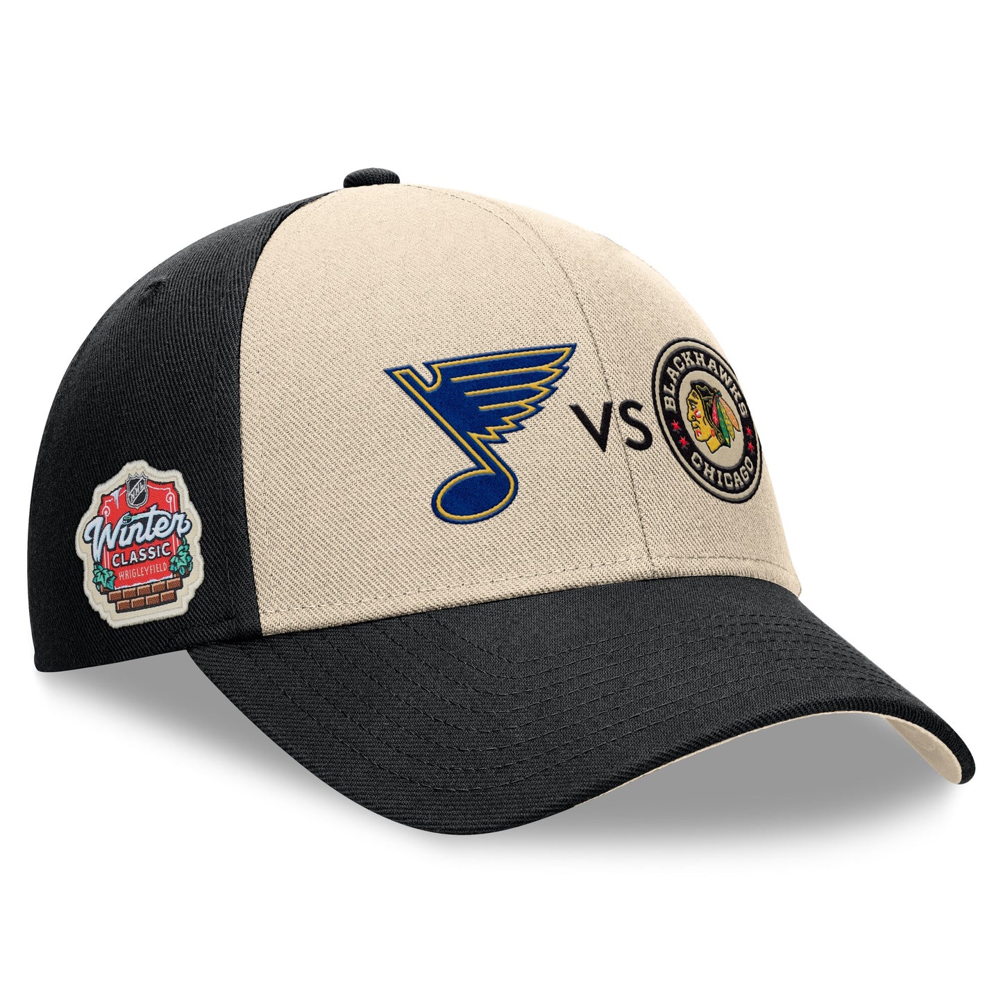 Men's St. Louis Blues vs. Chicago Blackhawks Fanatics Cream/Black 2025 NHL Winter Classic Matchup Adjustable Hat