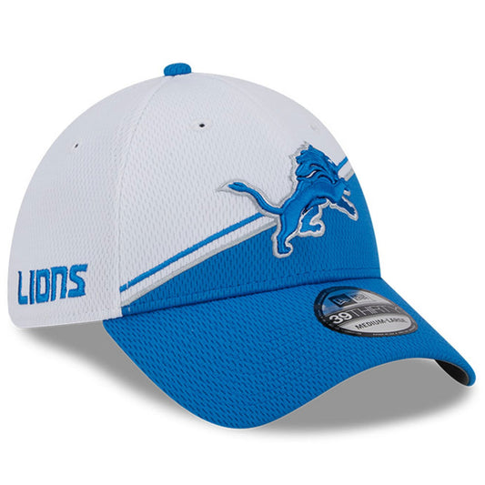 Men's Detroit Lions New Era White/Blue 2023 Sideline 39THIRTY Flex Hat