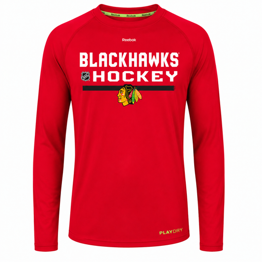 Chicago Blackhawks Youth Center Ice Speedwick Long Sleeve Tee By Reebok-Red